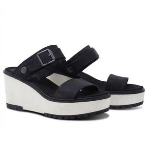 Timberland Koralyn 2 Band Womens Black Leather Platform Wedge Sandals Size 8